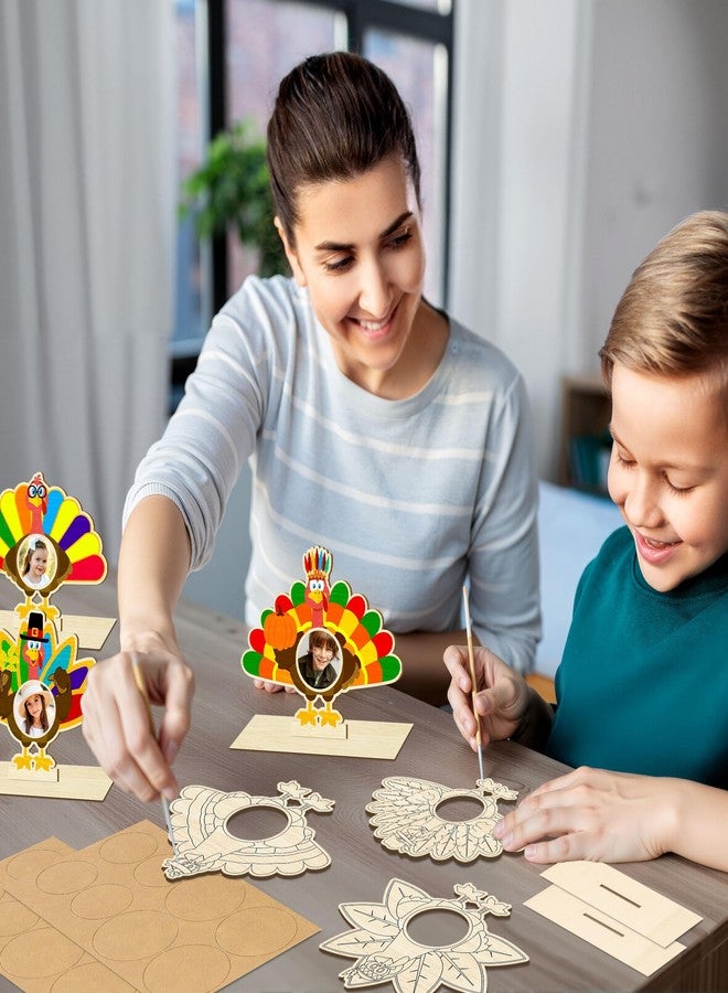 Moon Boat 16Pcs Thanksgiving Crafts Wooden Turkey Picture Frame DIY Painting Arts Kit Fall Party Favors Classroom Activities Table Decorations - Image 5